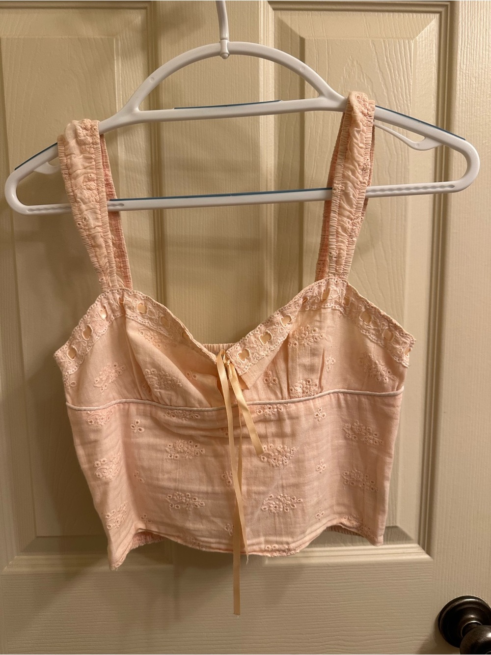Pink Eyelet Tie-Front Cropped Tank